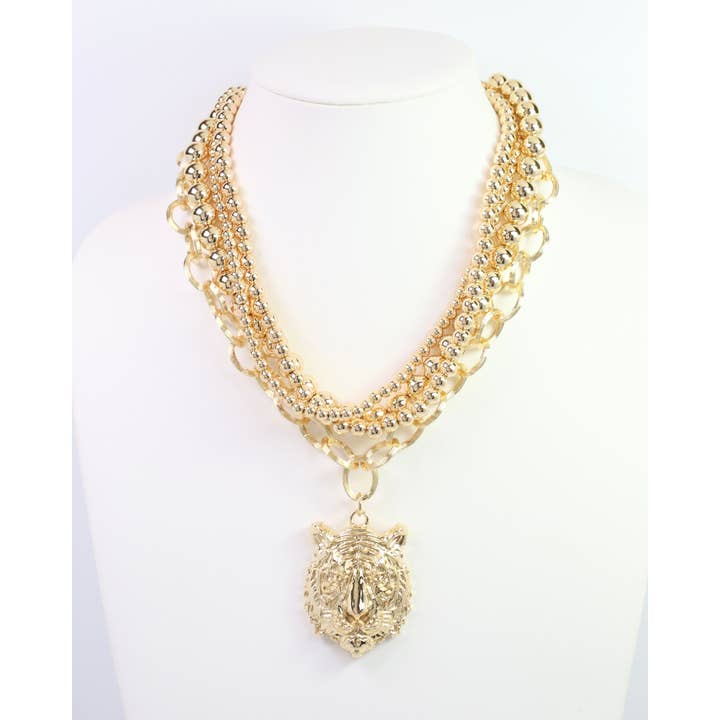 Bree Beaded Layered Necklace Tiger Gold