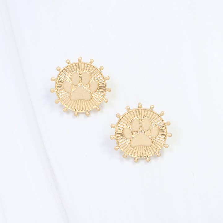 Carmen Coin Earring Paw Print Worn Gold