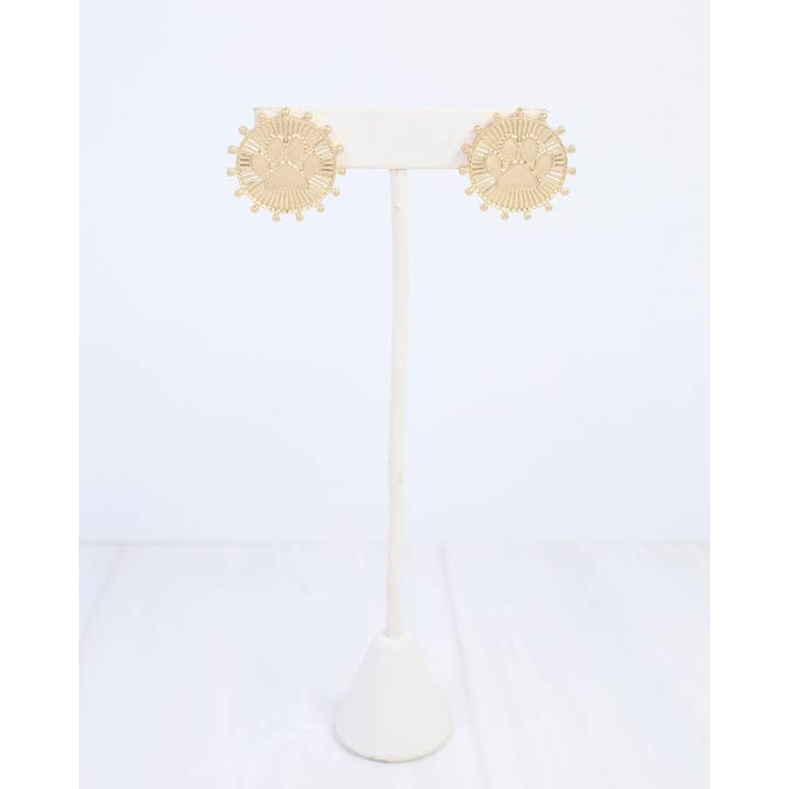 Carmen Coin Earring Paw Print Worn Gold