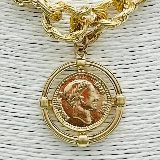 Vintage + twisted Link Gold Coin Necklace