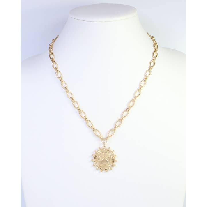 Carmen Coin Necklace Paw Print Worn Gold (PREORDER 08/10)