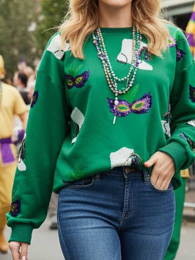 Mardi Gras Sequin Boot Sweatshirt