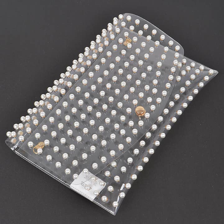 Pearl Studded Transparent Envelope Clutch (PREORDER 08/10)
