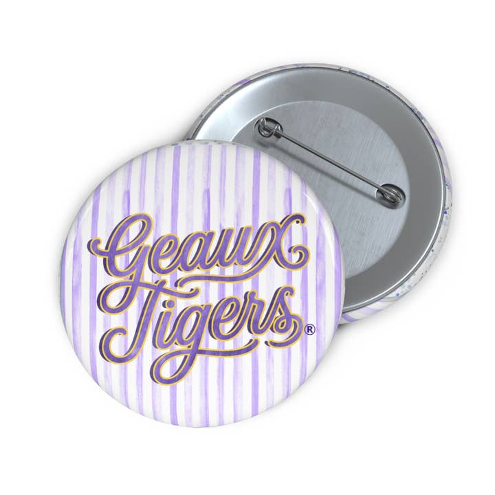 Purple Striped Geaux Tigers Button